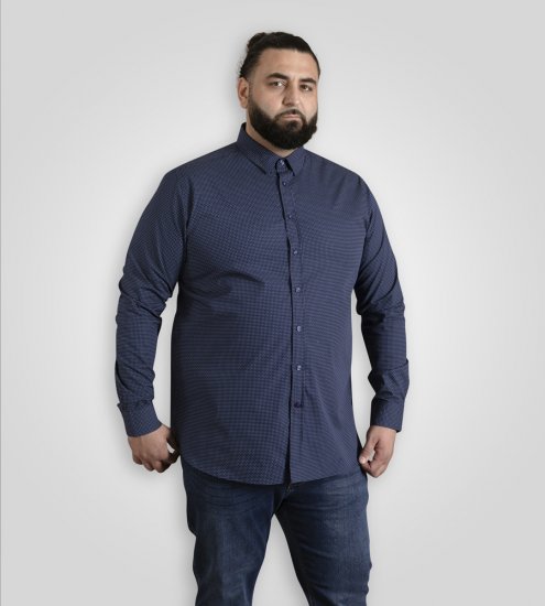 D555 Middlesbrough Long Sleeve AOP Micro Blue Shirt Navy TALL SIZE - Πουκάμισα - Aνδρικά πουκαμισα μεγαλα μεγάλα μεγέθη