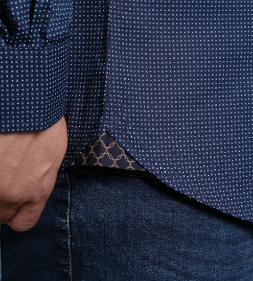 D555 Middlesbrough Long Sleeve AOP Micro Blue Shirt Navy - Πουκάμισα - Aνδρικά πουκαμισα μεγαλα μεγάλα μεγέθη