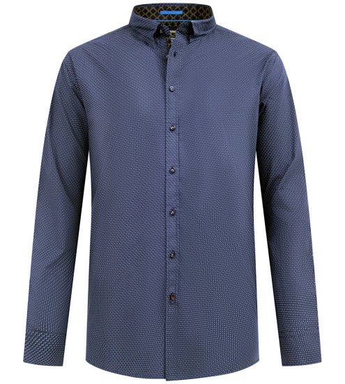 D555 Middlesbrough Long Sleeve AOP Micro Blue Shirt Navy TALL SIZE - Πουκάμισα - Aνδρικά πουκαμισα μεγαλα μεγάλα μεγέθη