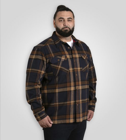 D555 Aldershot Long Sleeve Heavy Shacket Overshirt Tan/Navy Check - Πουκάμισα - Aνδρικά πουκαμισα μεγαλα μεγάλα μεγέθη