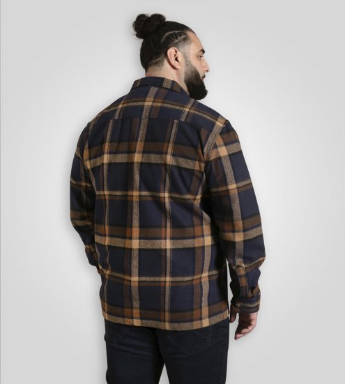 D555 Aldershot Long Sleeve Heavy Shacket Overshirt Tan/Navy Check - Πουκάμισα - Aνδρικά πουκαμισα μεγαλα μεγάλα μεγέθη