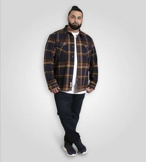 D555 Aldershot Long Sleeve Heavy Shacket Overshirt Tan/Navy Check - Πουκάμισα - Aνδρικά πουκαμισα μεγαλα μεγάλα μεγέθη