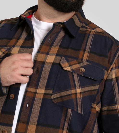 D555 Aldershot Long Sleeve Heavy Shacket Overshirt Tan/Navy Check - Πουκάμισα - Aνδρικά πουκαμισα μεγαλα μεγάλα μεγέθη