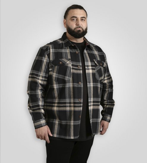 D555 Falkirk Long Sleeve Heavy Shacket Overshirt Black/Grey TALL SIZES - Πουκάμισα - Aνδρικά πουκαμισα μεγαλα μεγάλα μεγέθη
