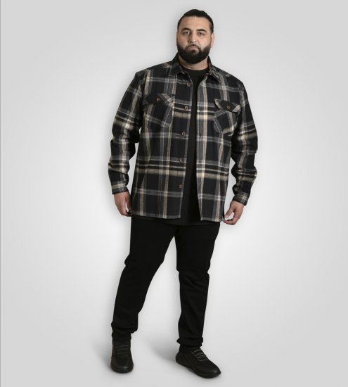 D555 Falkirk Long Sleeve Heavy Shacket Overshirt Black/Grey TALL SIZES - Πουκάμισα - Aνδρικά πουκαμισα μεγαλα μεγάλα μεγέθη