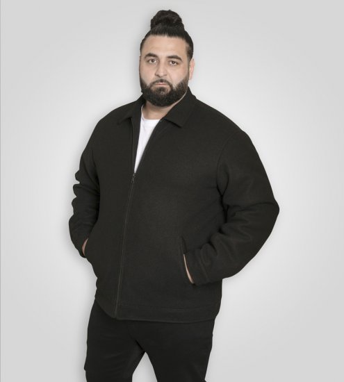 D555 Epsom Harrington Jacket with Zip Through Collared Melton Black - Μπουφάν - Aνδρικά μπουφαν μεγάλα μεγέθη