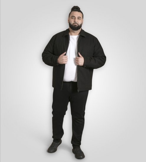 D555 Epsom Harrington Jacket with Zip Through Collared Melton Black - Μπουφάν - Aνδρικά μπουφαν μεγάλα μεγέθη