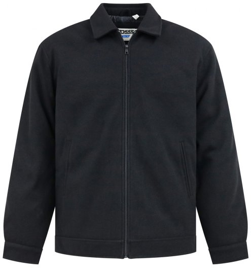 D555 Epsom Harrington Jacket with Zip Through Collared Melton Black - Μπουφάν - Aνδρικά μπουφαν μεγάλα μεγέθη