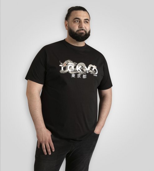D555 Ginza Tokyo with Dragon Crew Neck T-shirt Black - Μακό μπλουζάκια - Aνδρικά μπλουζεσ μεγάλα μεγέθη