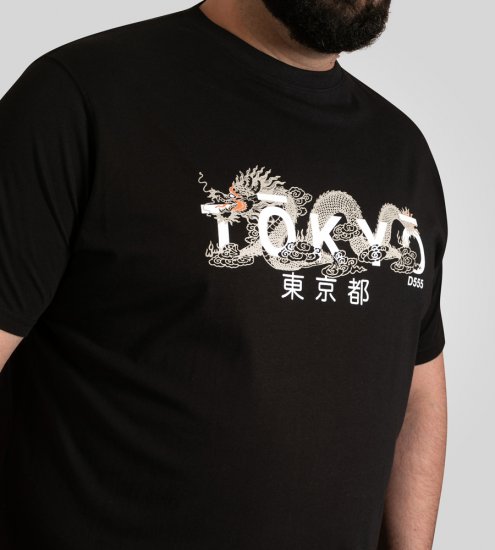 D555 Ginza Tokyo with Dragon Crew Neck T-shirt Black - Μακό μπλουζάκια - Aνδρικά μπλουζεσ μεγάλα μεγέθη