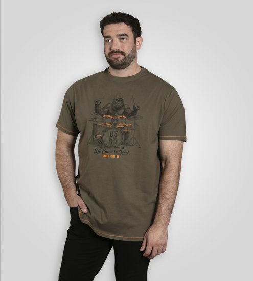 D555 Stockton Gorilla Playing Drums Crew Neck T-Shirt Khaki - Μακό μπλουζάκια - Aνδρικά μπλουζεσ μεγάλα μεγέθη