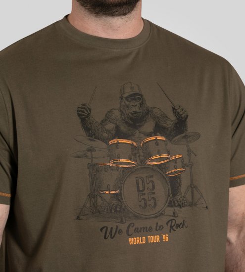 D555 Stockton Gorilla Playing Drums Crew Neck T-Shirt Khaki - Μακό μπλουζάκια - Aνδρικά μπλουζεσ μεγάλα μεγέθη