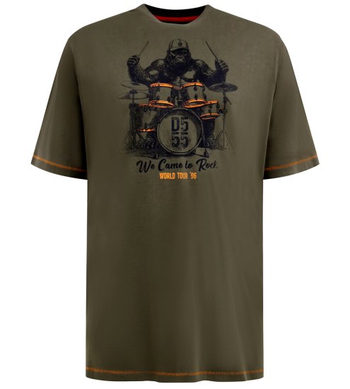 D555 Stockton Gorilla Playing Drums Crew Neck T-Shirt Khaki - Μακό μπλουζάκια - Aνδρικά μπλουζεσ μεγάλα μεγέθη
