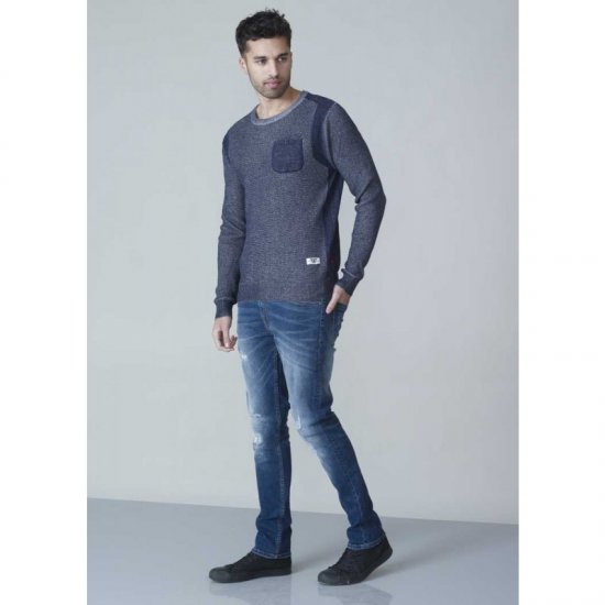 D555 Bryson Crewneck Sweater with Pocket Navy - φούτερ/Φούτερ με κουκούλα - φούτερ/Φούτερ με κουκούλα ανδρικά μεγάλα μεγέθη 