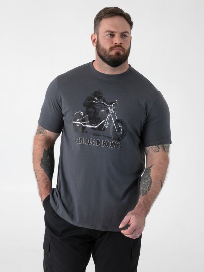 D555 Craig Gorilla Biker Μπλούζα με Τύπωμα Σκούρο Γκρι - Μακό μπλουζάκια - Aνδρικά μπλουζεσ μεγάλα μεγέθη