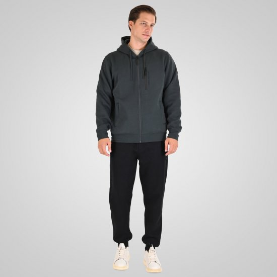 Double Outfitters MTOP-1160 Φούτερ με κουκούλα και φερμουάρ Σκούρο πράσινο - φούτερ/Φούτερ με κουκούλα - φούτερ/Φούτερ με κουκούλα ανδρικά μεγάλα μεγέθη 