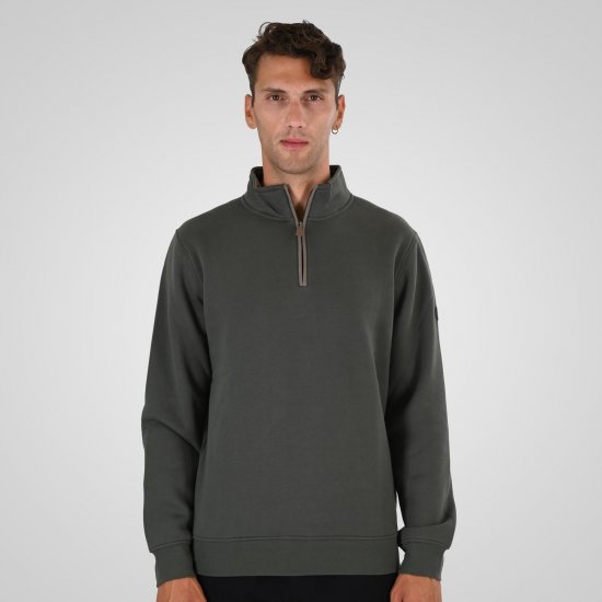 Double Outfitters MTOP-1163 Φούτερ με μισό φερμουάρ Χακί - φούτερ/Φούτερ με κουκούλα - φούτερ/Φούτερ με κουκούλα ανδρικά μεγάλα μεγέθη 
