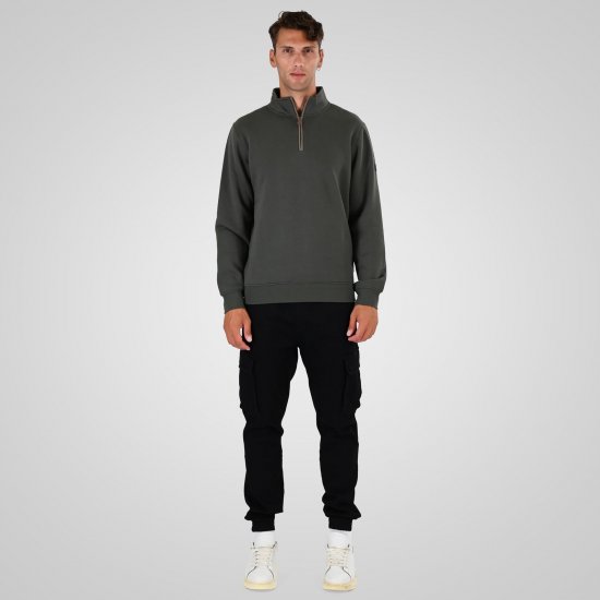 Double Outfitters MTOP-1163 Φούτερ με μισό φερμουάρ Χακί - φούτερ/Φούτερ με κουκούλα - φούτερ/Φούτερ με κουκούλα ανδρικά μεγάλα μεγέθη 
