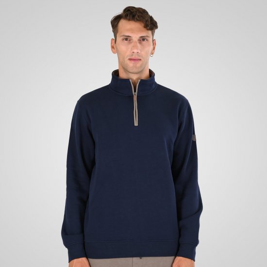 Double Outfitters MTOP-1163 Φούτερ με μισό φερμουάρ Μπλε μαρέν - φούτερ/Φούτερ με κουκούλα - φούτερ/Φούτερ με κουκούλα ανδρικά μεγάλα μεγέθη 