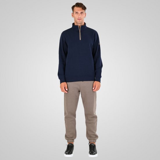 Double Outfitters MTOP-1163 Φούτερ με μισό φερμουάρ Μπλε μαρέν - φούτερ/Φούτερ με κουκούλα - φούτερ/Φούτερ με κουκούλα ανδρικά μεγάλα μεγέθη 