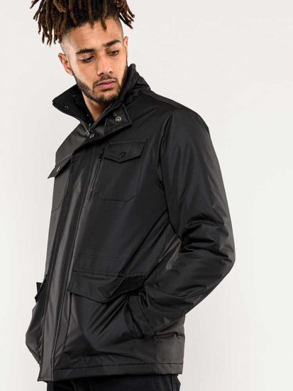 D555 Fargo Five Pocket Jacket With Ribbed Neck and Inner Quilting Black - Μπουφάν - Aνδρικά μπουφαν μεγάλα μεγέθη