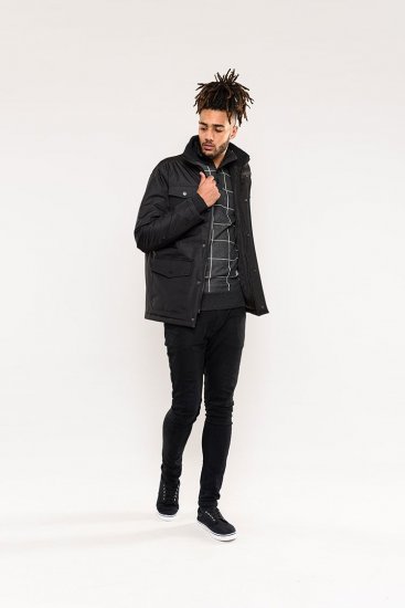 D555 Fargo Five Pocket Jacket With Ribbed Neck and Inner Quilting Black - Μπουφάν - Aνδρικά μπουφαν μεγάλα μεγέθη
