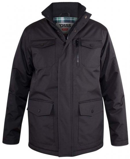 D555 Fargo Five Pocket Jacket With Ribbed Neck and Inner Quilting Black - Μπουφάν - Aνδρικά μπουφαν μεγάλα μεγέθη