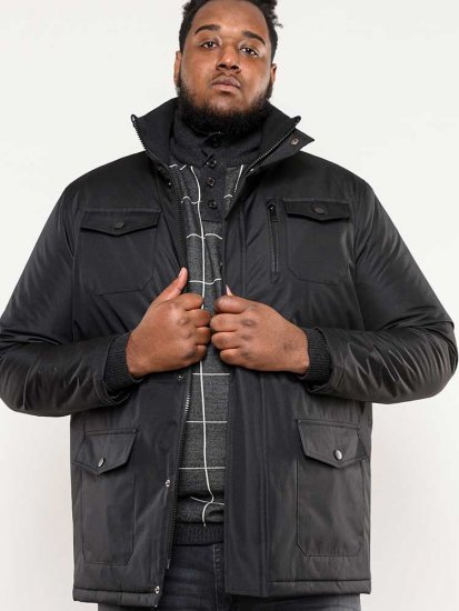D555 Fargo Five Pocket Jacket With Ribbed Neck and Inner Quilting Black - Μπουφάν - Aνδρικά μπουφαν μεγάλα μεγέθη