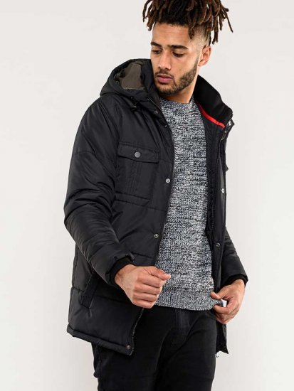 D555 Lonsdale Parka Style Jacket With Embroidery Patch On Sleeve Black - Μπουφάν - Aνδρικά μπουφαν μεγάλα μεγέθη