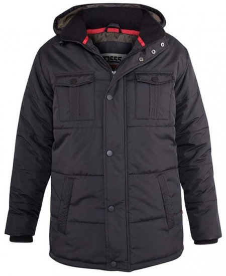 D555 Lonsdale Parka Style Jacket With Embroidery Patch On Sleeve Black - Μπουφάν - Aνδρικά μπουφαν μεγάλα μεγέθη