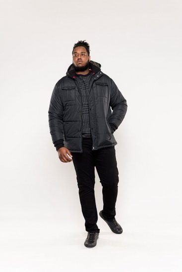 D555 Lonsdale Parka Style Jacket With Embroidery Patch On Sleeve Black - Μπουφάν - Aνδρικά μπουφαν μεγάλα μεγέθη