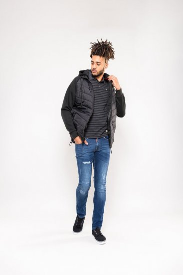 D555 Thorpe Hooded Quilted Jacket With Fleece Sleeves And Removable Fleece Hood - Μπουφάν - Aνδρικά μπουφαν μεγάλα μεγέθη
