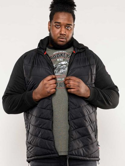 D555 Thorpe Hooded Quilted Jacket With Fleece Sleeves And Removable Fleece Hood - Μπουφάν - Aνδρικά μπουφαν μεγάλα μεγέθη