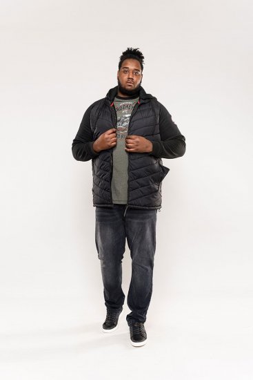 D555 Thorpe Hooded Quilted Jacket With Fleece Sleeves And Removable Fleece Hood - Μπουφάν - Aνδρικά μπουφαν μεγάλα μεγέθη