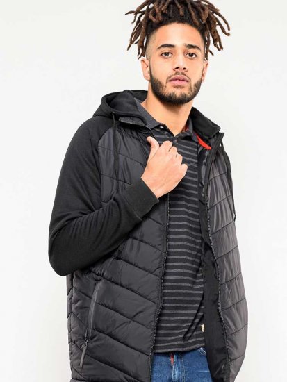D555 Thorpe Hooded Quilted Jacket With Fleece Sleeves And Removable Fleece Hood - Μπουφάν - Aνδρικά μπουφαν μεγάλα μεγέθη