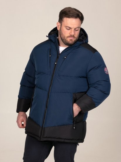 D555 Hank Ripstop Contrast Panelled Padded Hooded Jacket Μπλε μαρέν - Μπουφάν - Aνδρικά μπουφαν μεγάλα μεγέθη