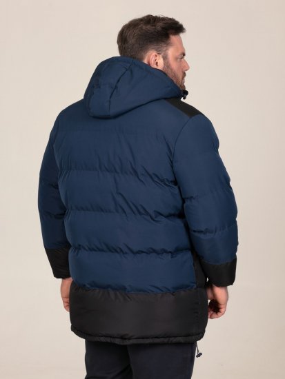 D555 Hank Ripstop Contrast Panelled Padded Hooded Jacket Μπλε μαρέν - Μπουφάν - Aνδρικά μπουφαν μεγάλα μεγέθη