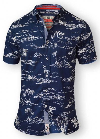 D555 NESTOR Hawaiian Print Shirt Navy - Πουκάμισα - Aνδρικά πουκαμισα μεγαλα μεγάλα μεγέθη