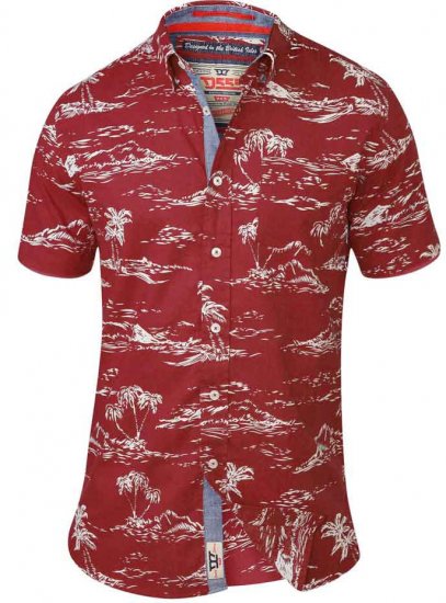 D555 NESTOR Hawaiian Print Shirt Red - Πουκάμισα - Aνδρικά πουκαμισα μεγαλα μεγάλα μεγέθη