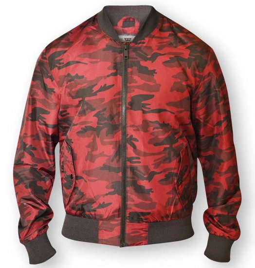 D555 CAMO Lined Camouflage Bomber Jacket Red - Μπουφάν - Aνδρικά μπουφαν μεγάλα μεγέθη