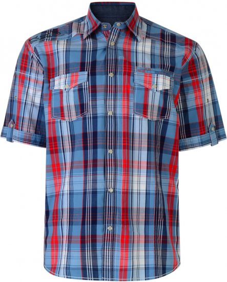 Kam Jeans Short Sleeve Check Shirt Blue - Πουκάμισα - Aνδρικά πουκαμισα μεγαλα μεγάλα μεγέθη