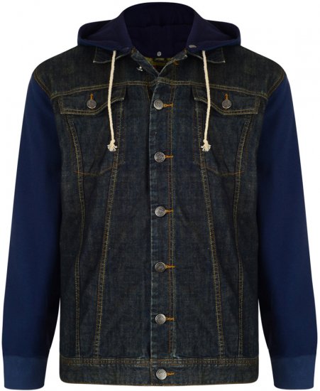 Kam Jeans Jose Denim Jacket With Detachable Hood - Μπουφάν - Aνδρικά μπουφαν μεγάλα μεγέθη