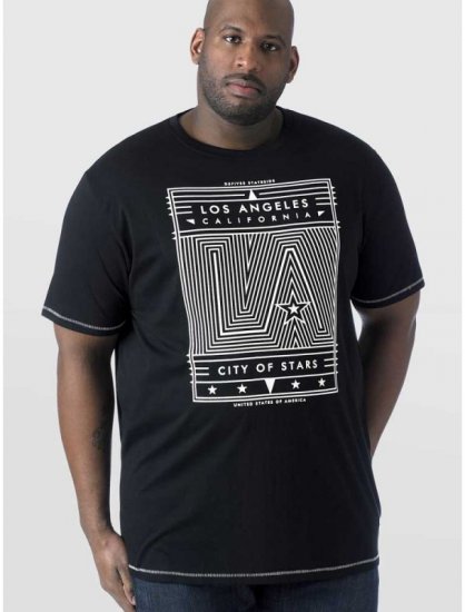 D555 OAKLEY LA Geometric Print Crew Neck T-Shirt Black - Μακό μπλουζάκια - Aνδρικά μπλουζεσ μεγάλα μεγέθη