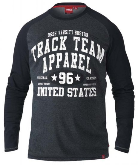 D555 KELTON Long Sleeve Raglan T-Shirt Charcoal/Black - Μακό μπλουζάκια - Aνδρικά μπλουζεσ μεγάλα μεγέθη