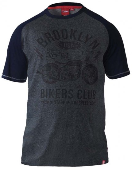 D555 HIRALDO Brooklyn Bikers Club T-Shirt Charcoal/Black - Μακό μπλουζάκια - Aνδρικά μπλουζεσ μεγάλα μεγέθη
