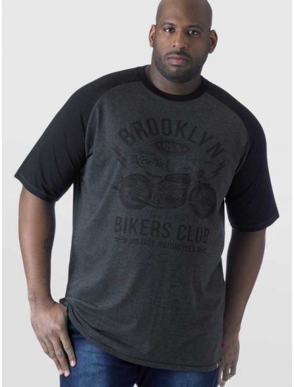 D555 HIRALDO Brooklyn Bikers Club T-Shirt Charcoal/Black - Μακό μπλουζάκια - Aνδρικά μπλουζεσ μεγάλα μεγέθη