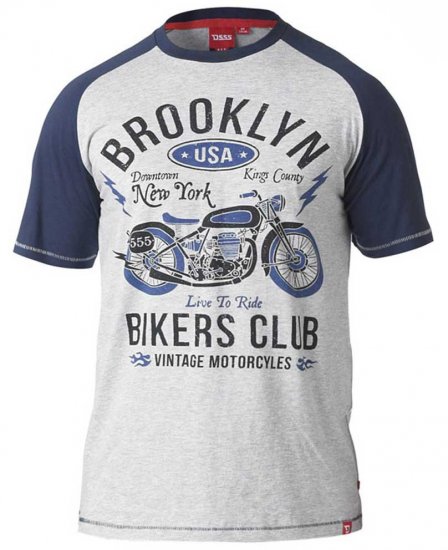 D555 HIRALDO T-Shirt Grey/Navy - Μακό μπλουζάκια - Aνδρικά μπλουζεσ μεγάλα μεγέθη