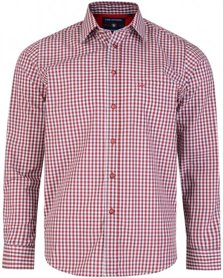 Kam Jeans 6140 Long Sleeve Shirt Red - Πουκάμισα - Aνδρικά πουκαμισα μεγαλα μεγάλα μεγέθη