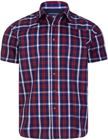 Kam Jeans 6143 Short Sleeve Shirt Red - Πουκάμισα - Aνδρικά πουκαμισα μεγαλα μεγάλα μεγέθη
