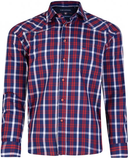 Kam Jeans 6143 Long Sleeve Shirt Red - Πουκάμισα - Aνδρικά πουκαμισα μεγαλα μεγάλα μεγέθη